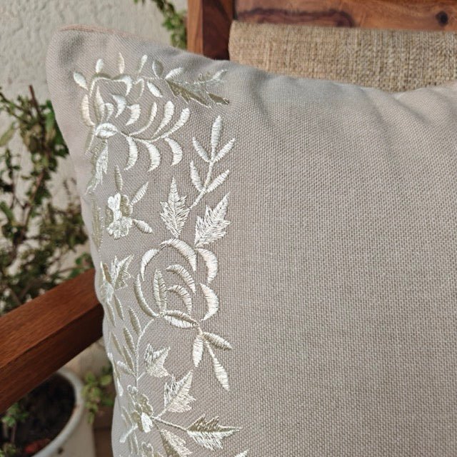 Lumi Embroidered Cushion Cover - Coral Slub - 