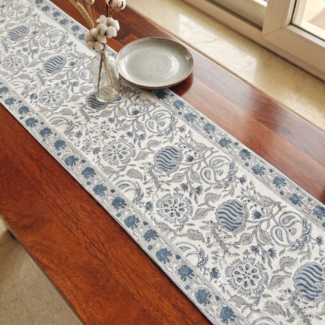 Madhavi Block Print Runner - Coral Slub -