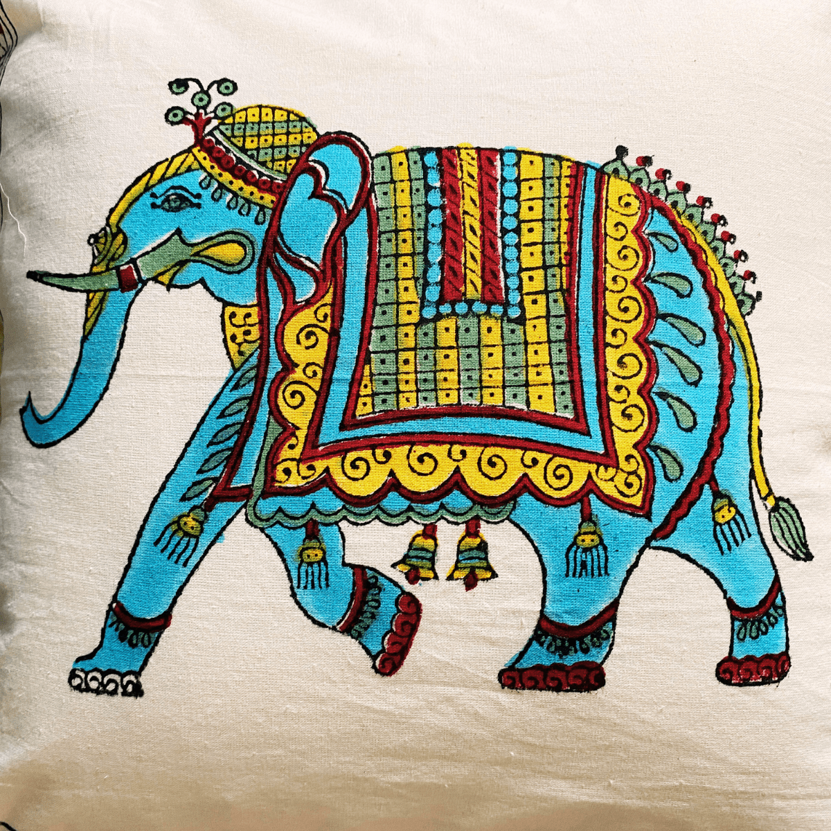 Maharaj Hand Block Printed Cushion Covers, 16" x 16", Pack of 5 - Coral Slub - 