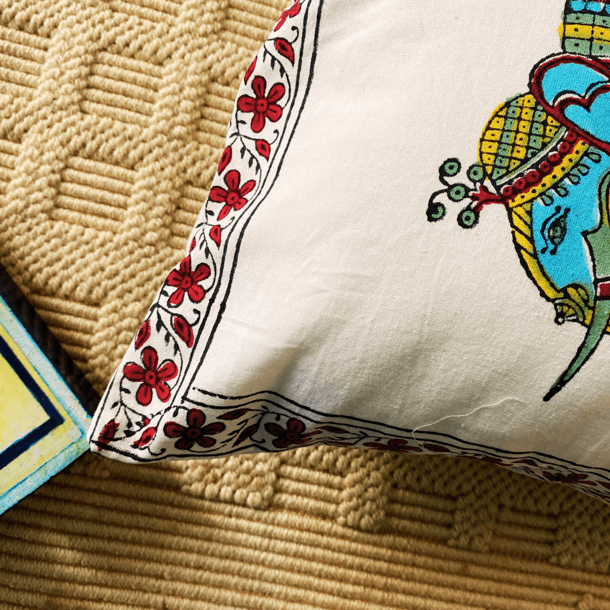 Maharaj Hand Block Printed Cushion Covers, 16" x 16", Pack of 5 - Coral Slub - 