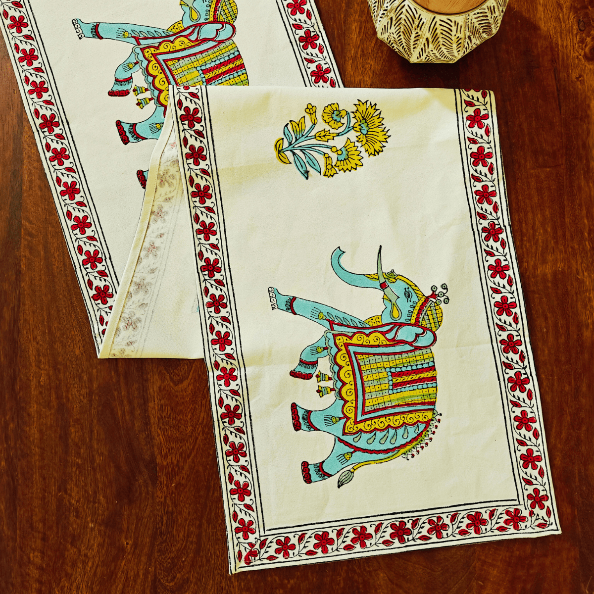 Maharaj Table Runner, 100% cotton, 13" X 72" - Coral Slub - 