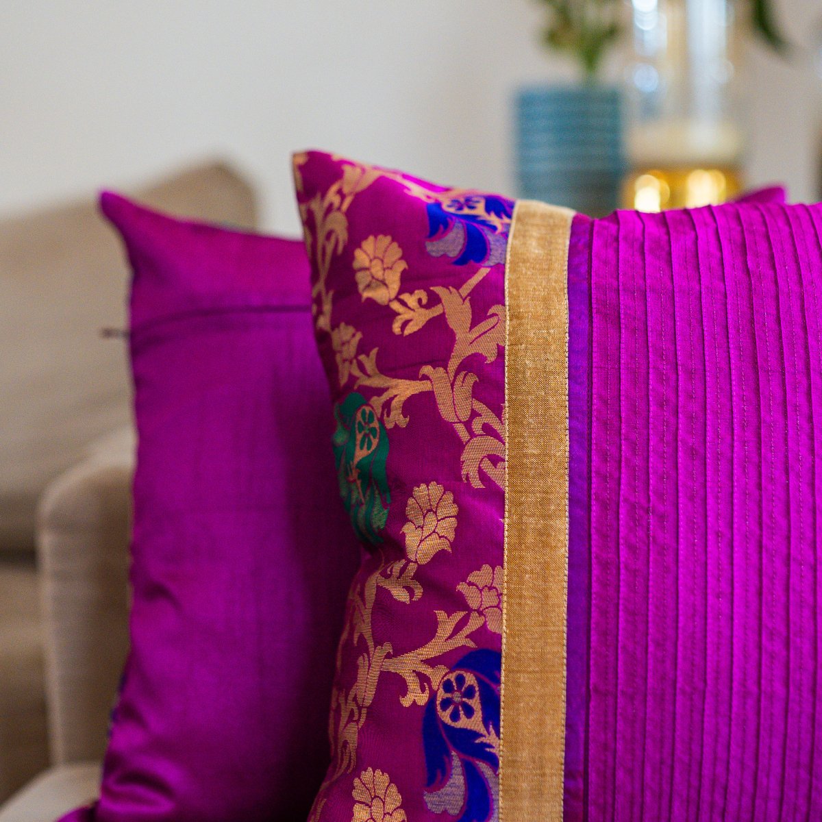 Majesty Magenta Cushion Cover, 16" x 16", Pack of 1 - Coral Slub - 