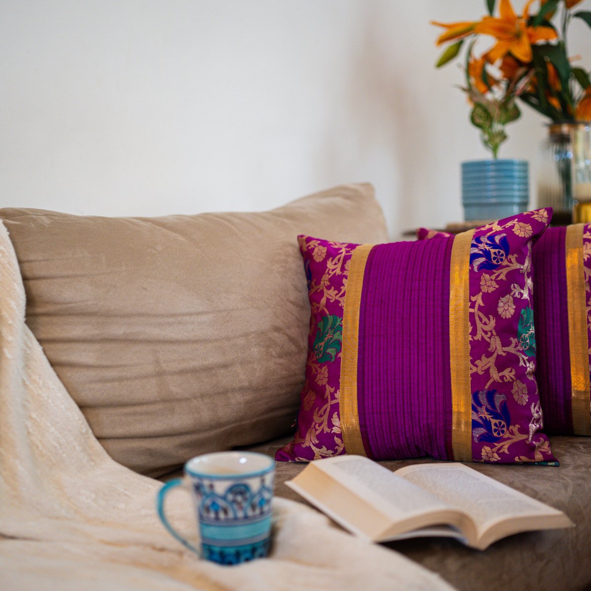 Majesty Magenta Cushion Cover, 16" x 16", Pack of 1 - Coral Slub - 