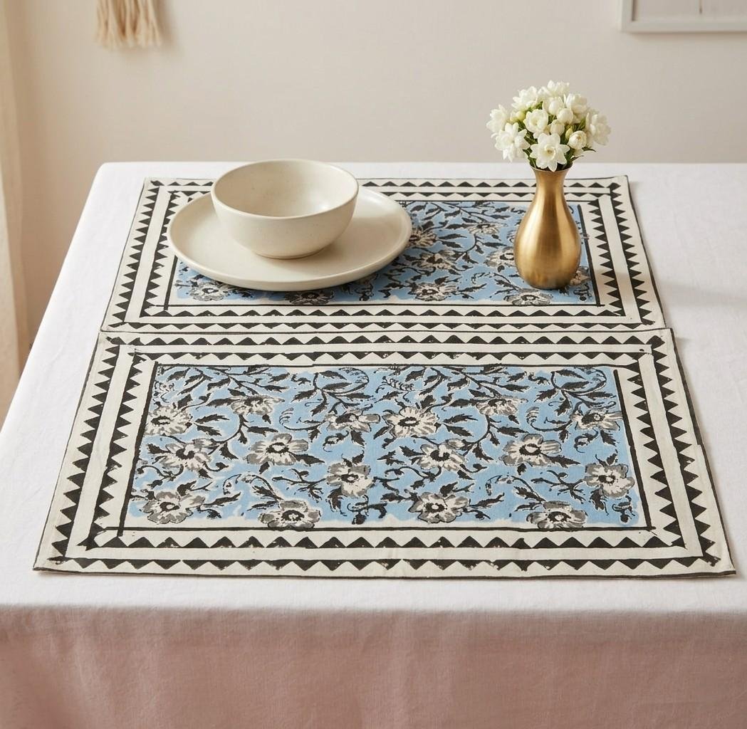 Malti Block Print Placemats - Coral Slub -