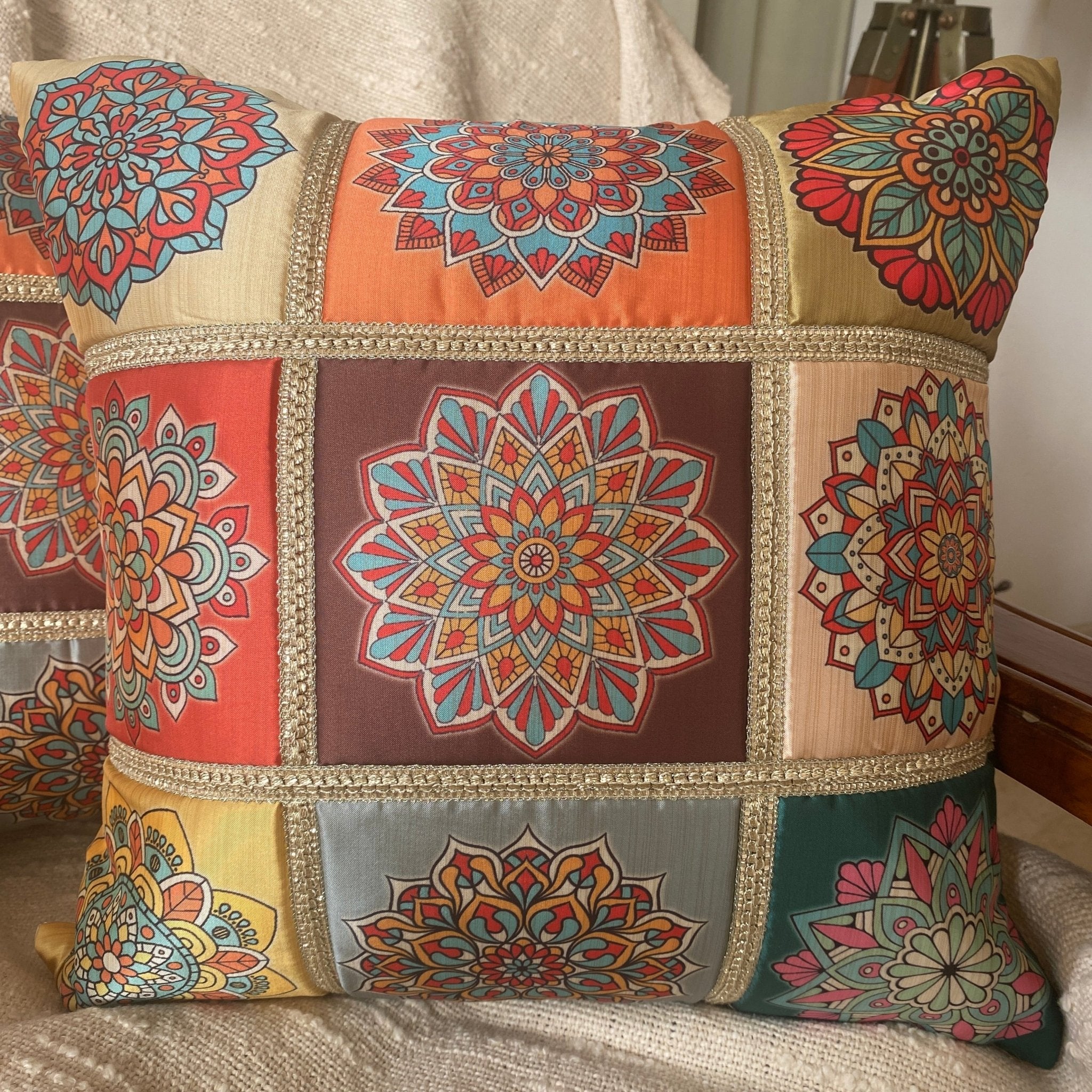 Mandala Auburn Cushion Covers, 16" x 16", Pack of 2 - Coral Slub - 