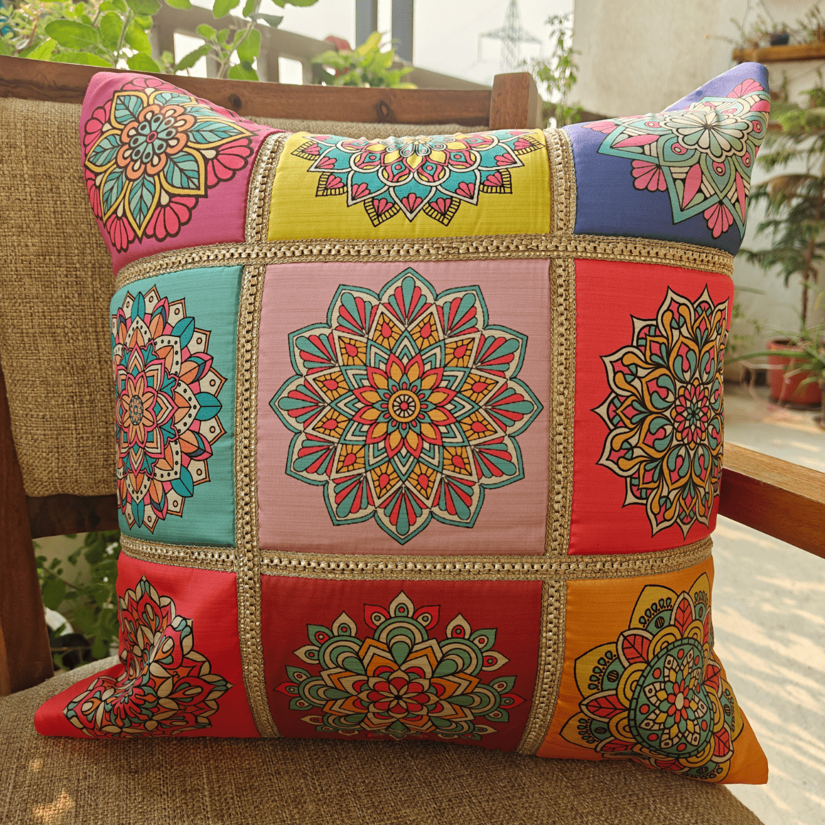 Mandala Medley Cushion Covers, 16" x 16", Pack of 2 - Coral Slub - 