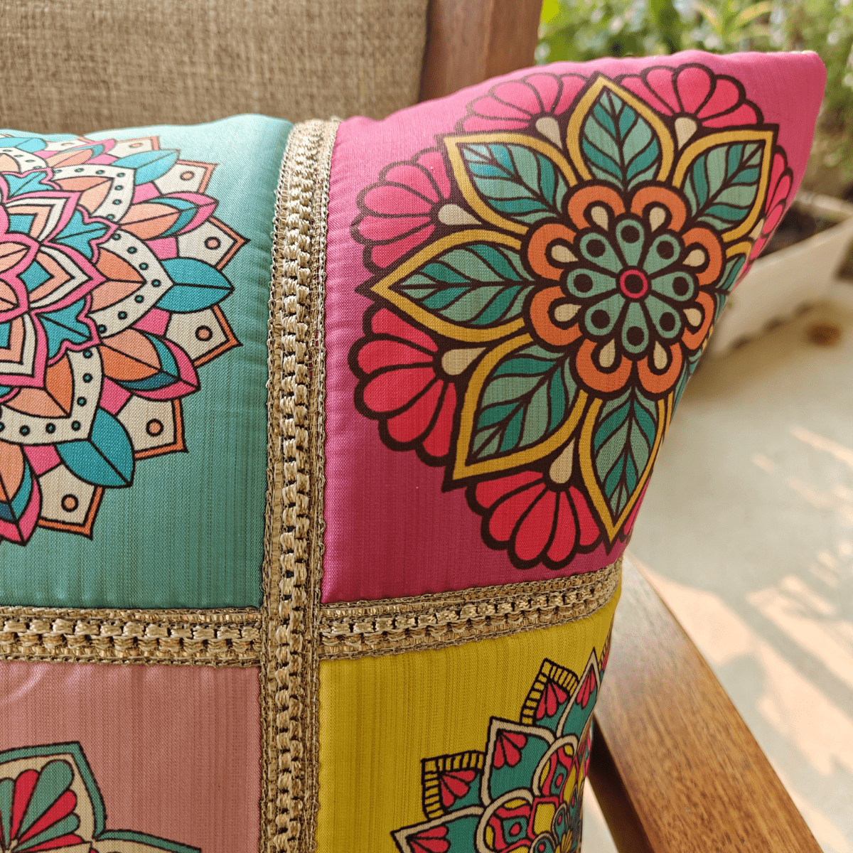 Mandala Medley Cushion Covers, 16" x 16", Pack of 2 - Coral Slub - 