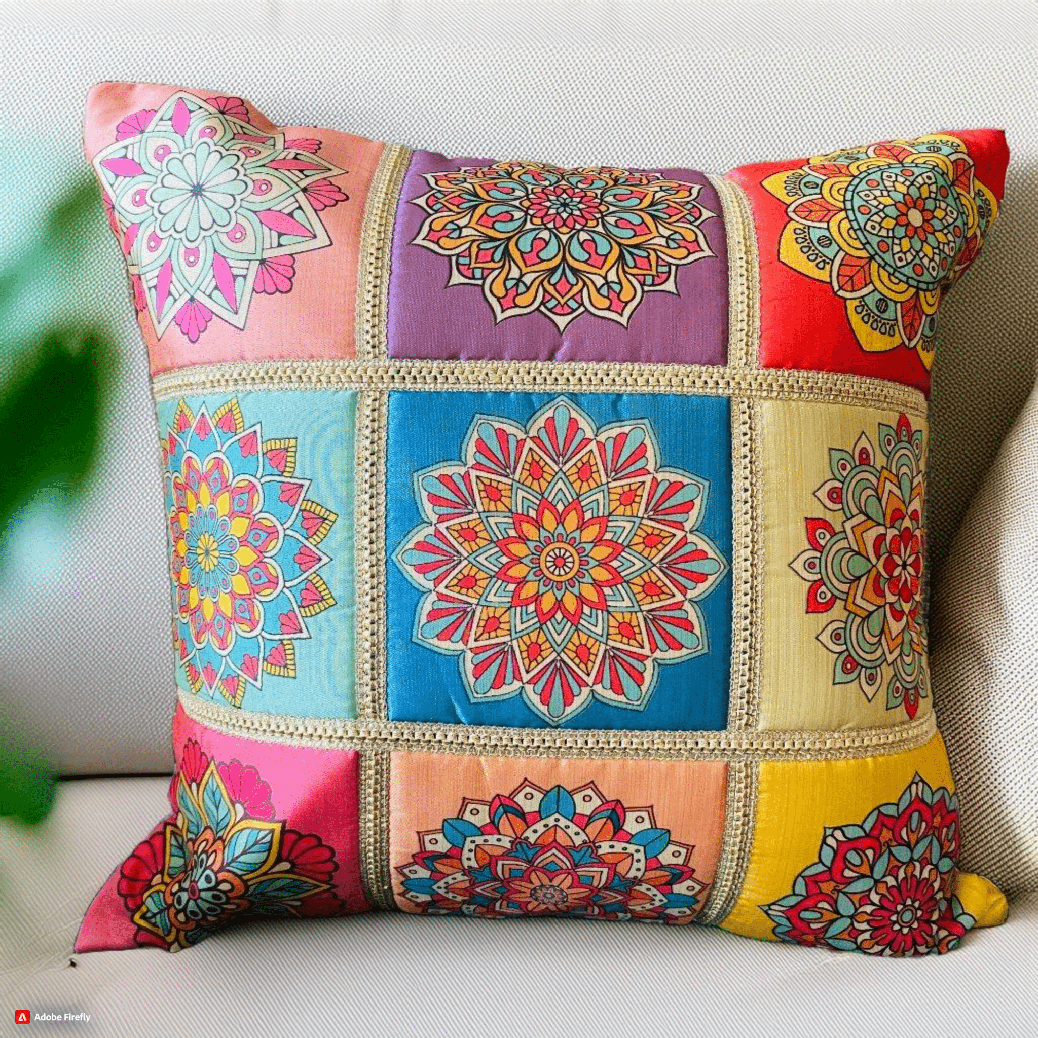 Mandala Medley Cushion Covers, 16" x 16", Pack of 2 - Coral Slub - 