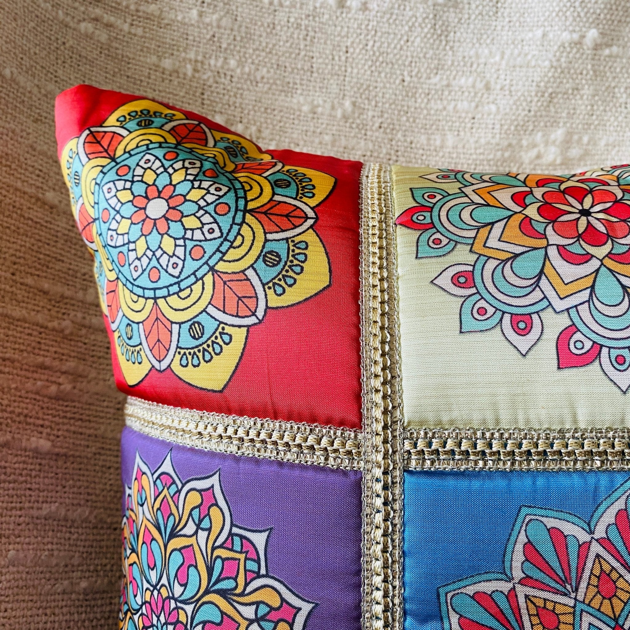 Mandala Medley Cushion Covers, 16" x 16", Pack of 2 - Coral Slub - 