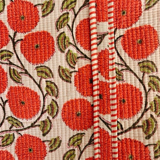 Marigold Block Print Tote Bag - Coral Slub - 