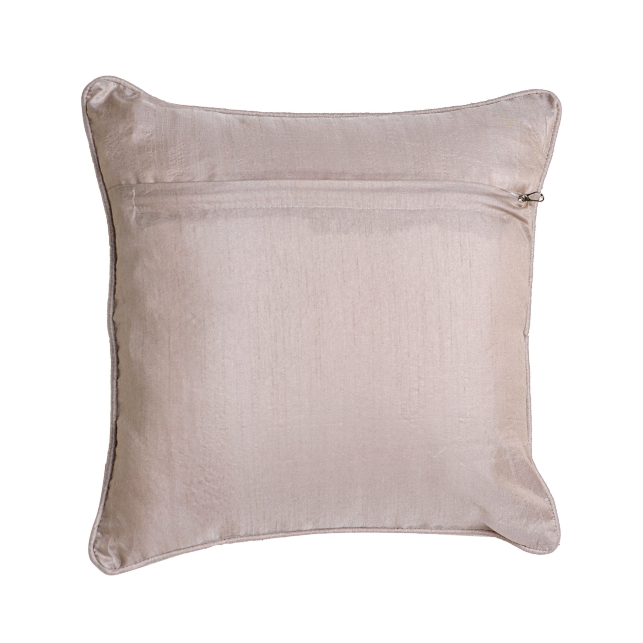 Meenakari Cushion Cover Muted Taupe, Pack of 2, 16" x 16" - Coral Slub - 