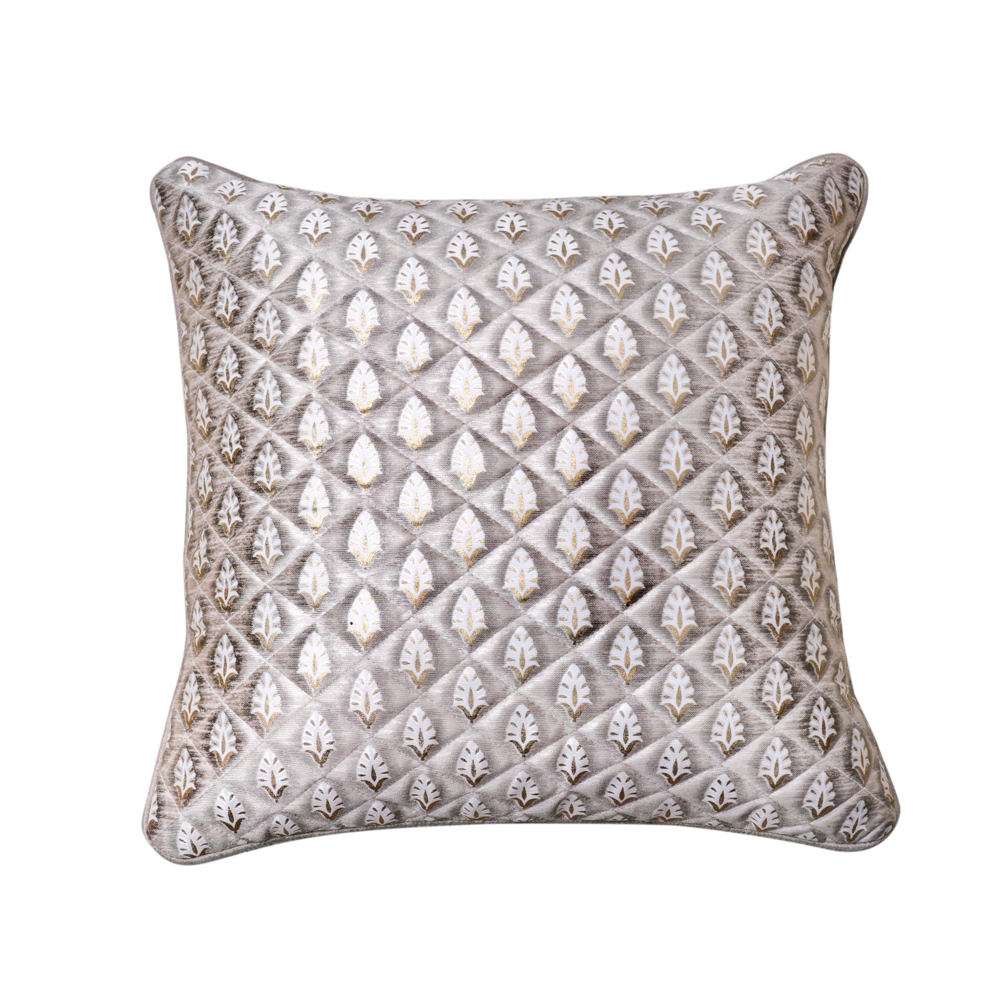 Meenakari Cushion Cover Muted Taupe, Pack of 2, 16" x 16" - Coral Slub - 