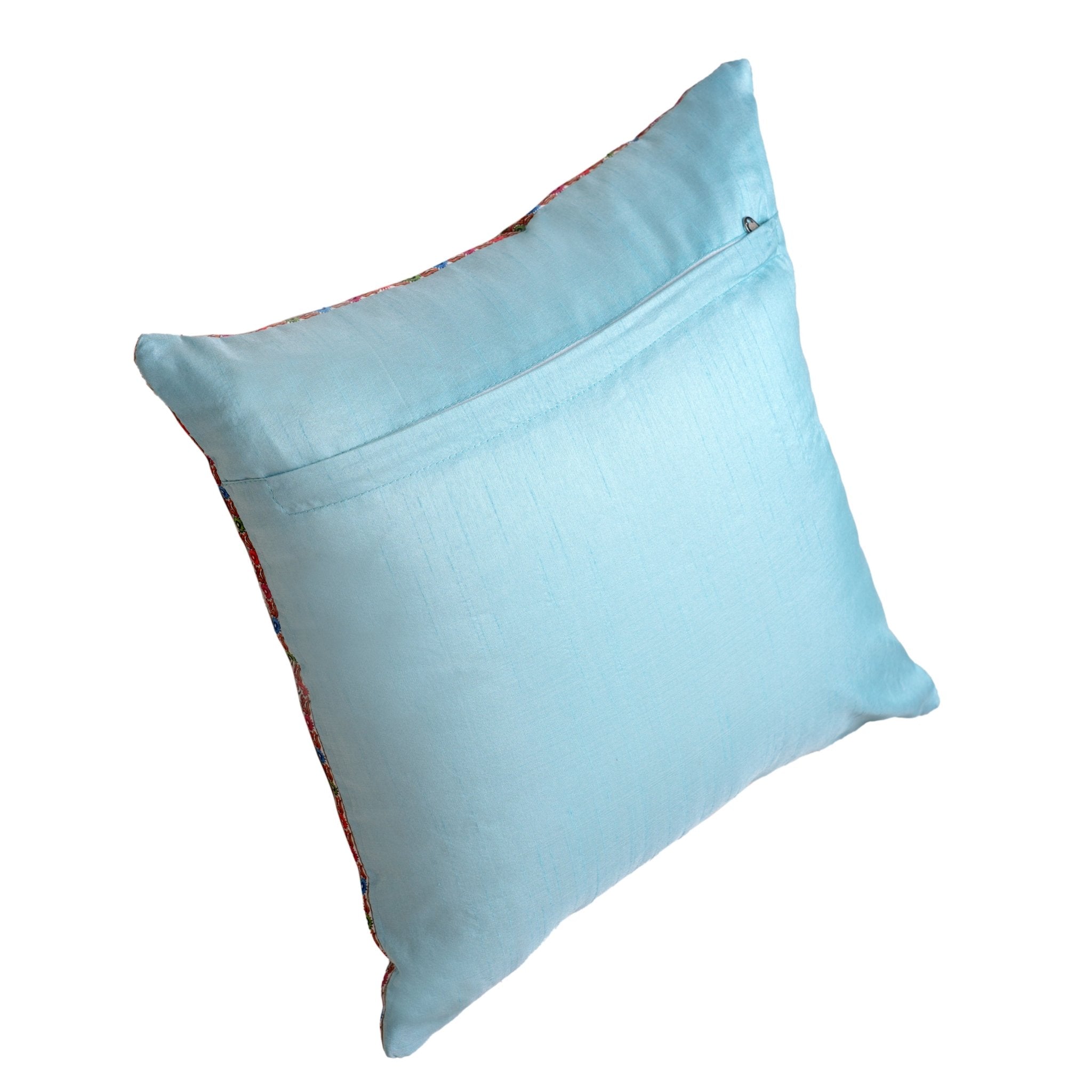 Meenakari Cushion Cover Powder Blue, Pack of 2, 16" x 16" - Coral Slub - 