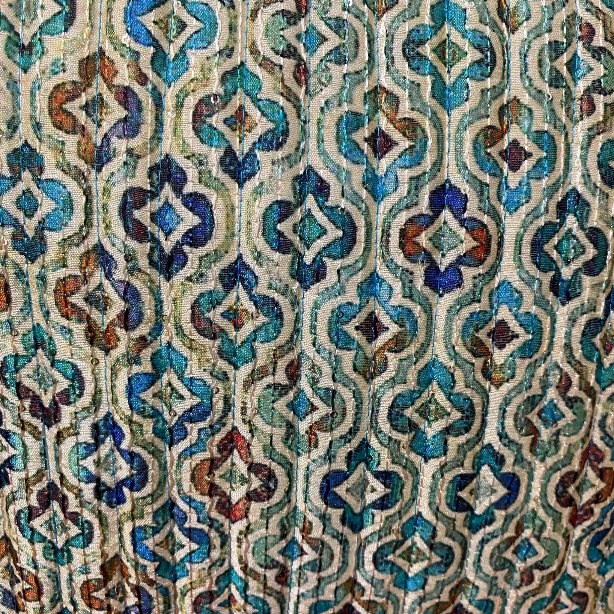 Meenakari Cushion Cover Powder Blue, Pack of 2, 16" x 16" - Coral Slub - 