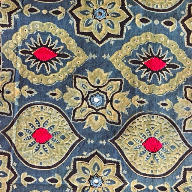 Megh Ajrak Print Table Runner - Coral Slub -