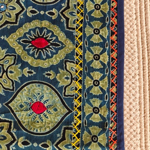 Megh Ajrak Print Table Runner - Coral Slub -