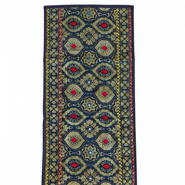 Megh Ajrak Print Table Runner - Coral Slub -