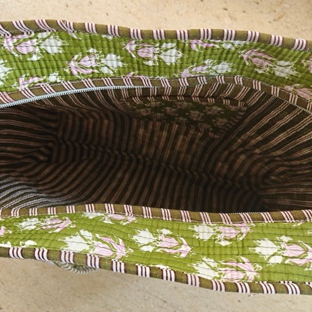 Mehandi Block Print Tote Bag - Coral Slub - 