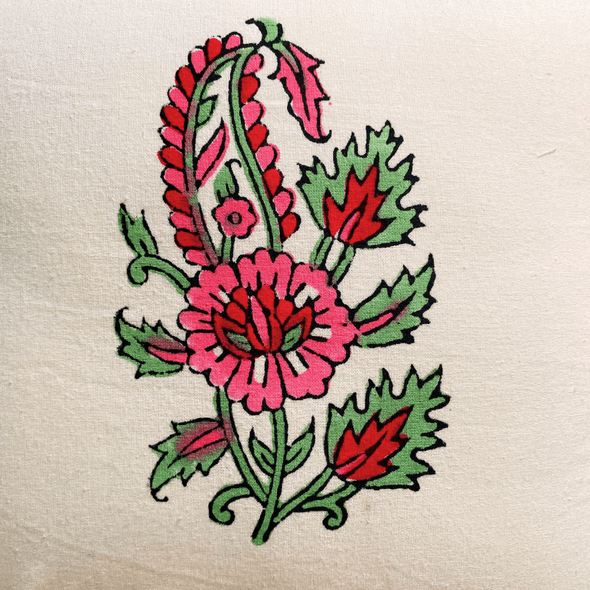 Meher Hand Block Printed Cushion Covers, 16" x 16", Pack of 5 - Coral Slub - 