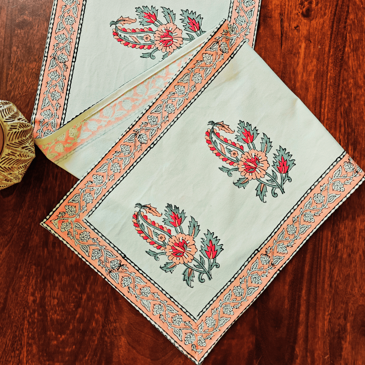 Meher Table Runner, 100% cotton, 13" X 72" - Coral Slub - 