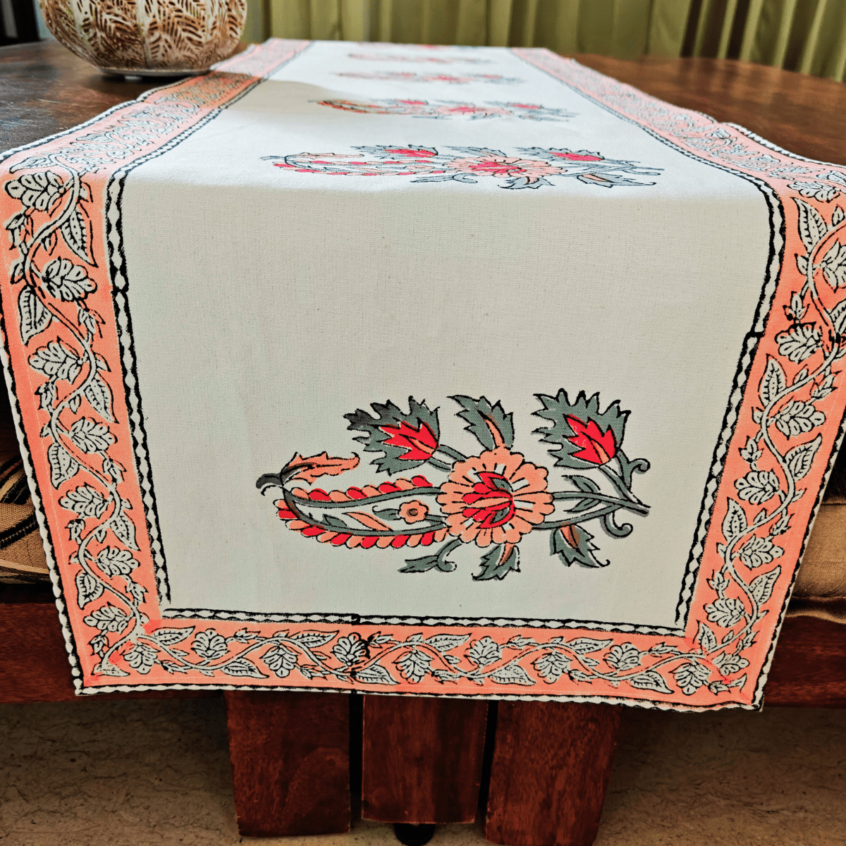 Meher Table Runner, 100% cotton, 13" X 72" - Coral Slub - 