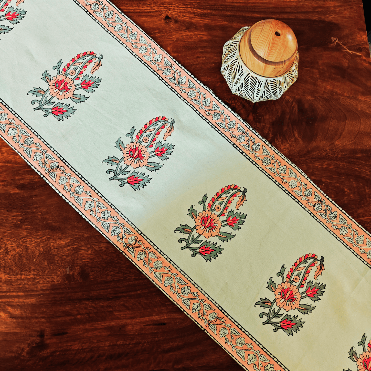 Meher Table Runner, 100% cotton, 13" X 72" - Coral Slub - 