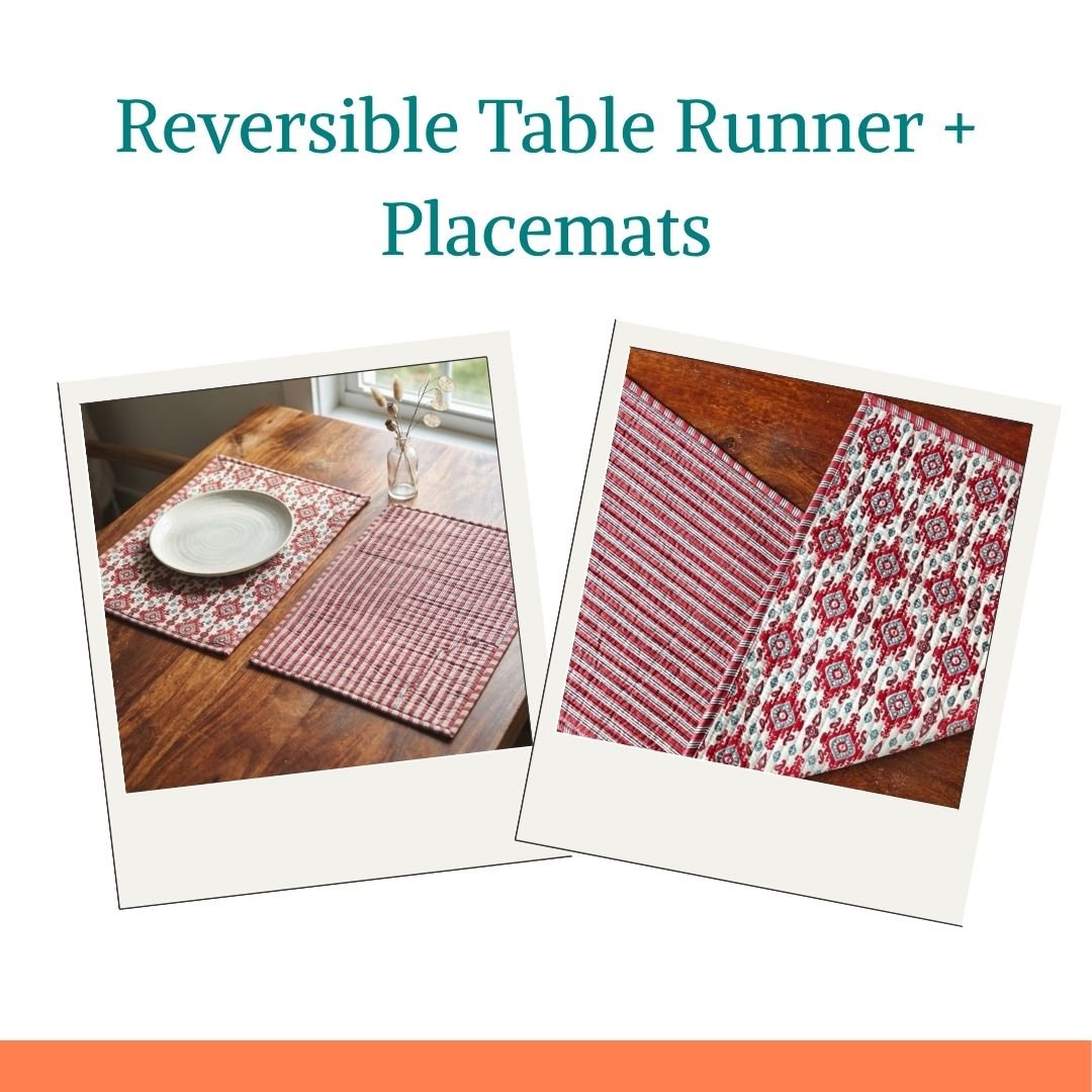 Mesa Dining Combo – Reversible Table Runner & 6 Quilted Placemats - Coral Slub -