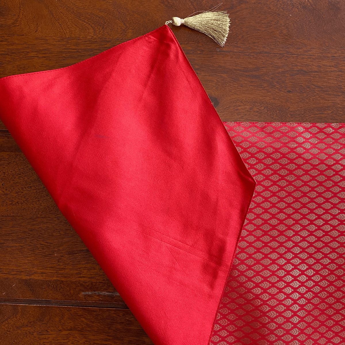 Mirage Scarlet Red Brocade Table Runner 12" x 72" - Coral Slub - 