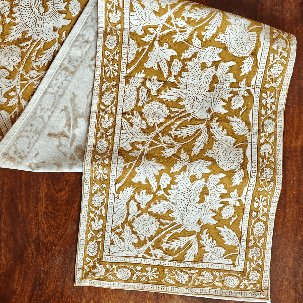 Mogra Table Runner, 100% cotton, 11" X 72" - Coral Slub - 