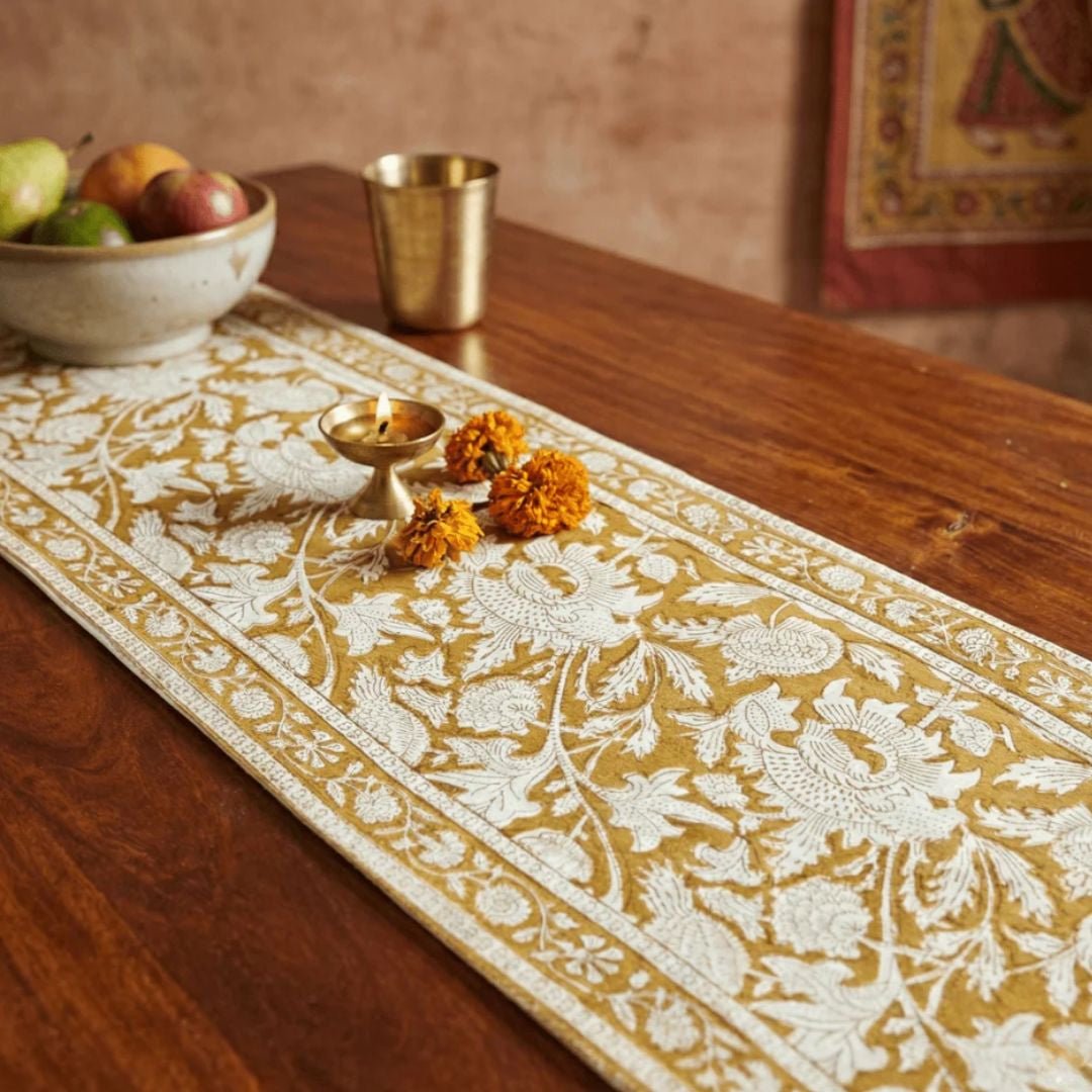 Mogra Table Runner, 100% cotton, 11" X 72" - Coral Slub - 