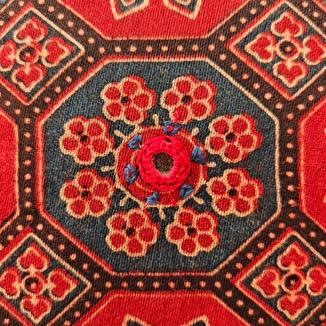 Mor Ajrak Print Cushion Cover, 16" x 16", Pack of 1 - Coral Slub -