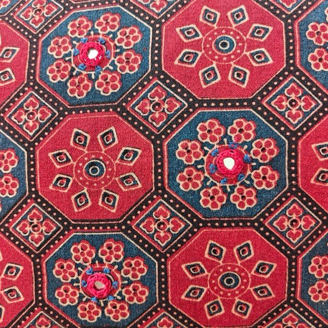 Mor Ajrak Print Cushion Cover, 16" x 16", Pack of 1 - Coral Slub -