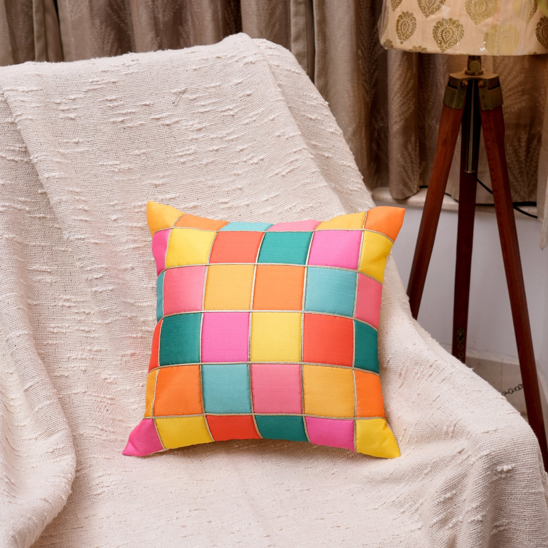 Mosaic Medley Cushion Cover, Pack of 2, 16" x 16" - Coral Slub - 