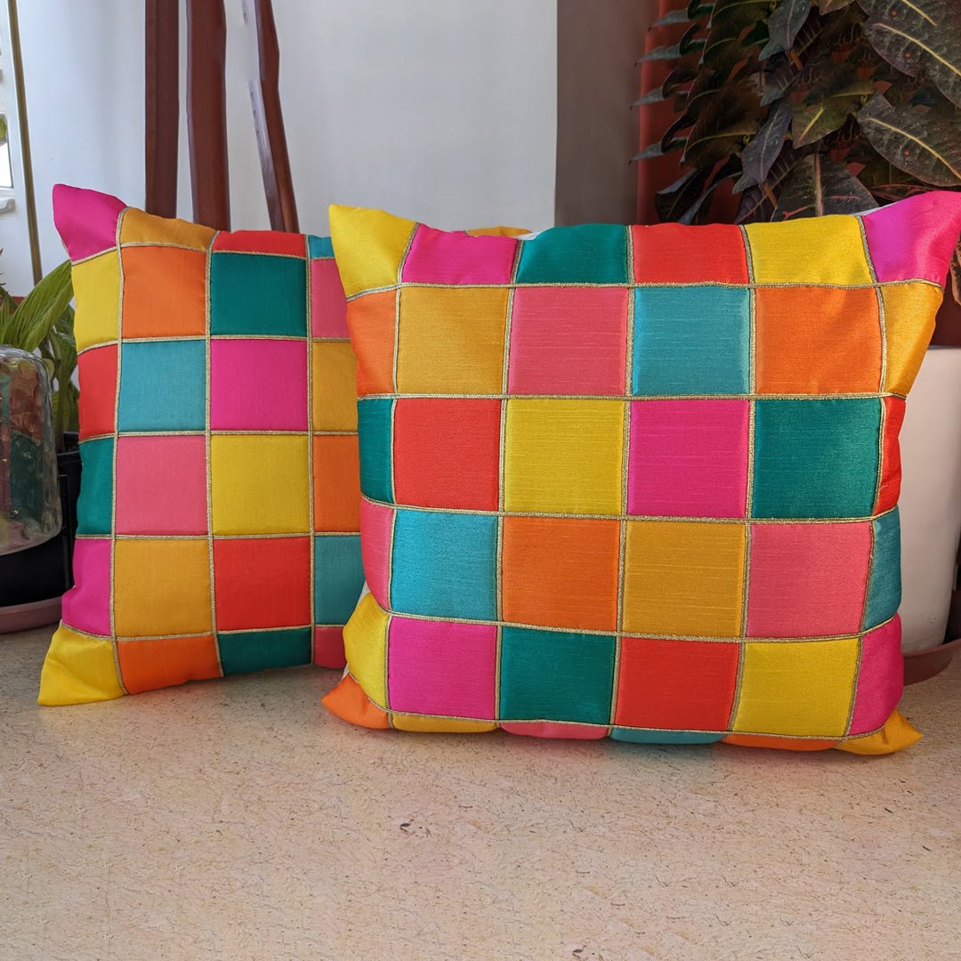 Mosaic Medley Cushion Cover, Pack of 2, 16" x 16" - Coral Slub - 