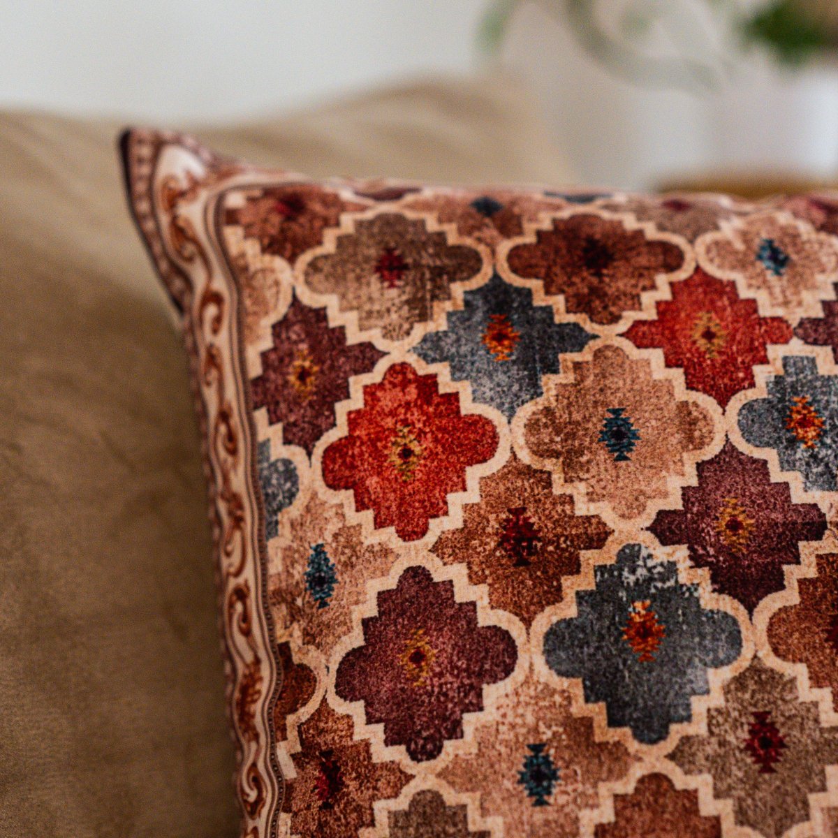 Motif Gold Cushion Cover, 16" x 16", Pack of 2 - Coral Slub - 