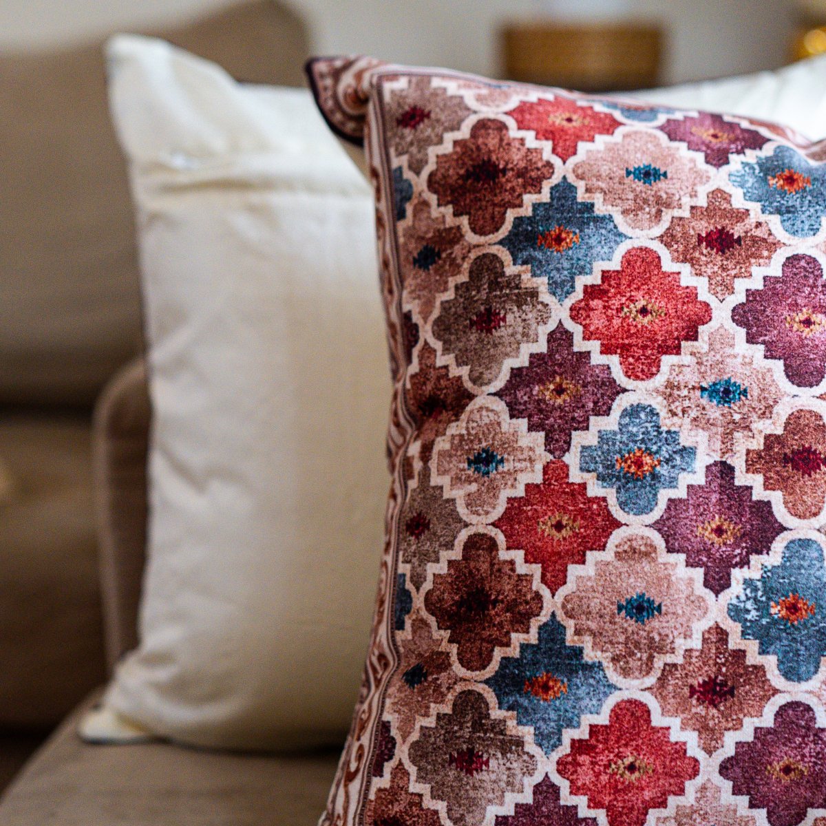 Motif Gold Cushion Cover, 16" x 16", Pack of 2 - Coral Slub - 