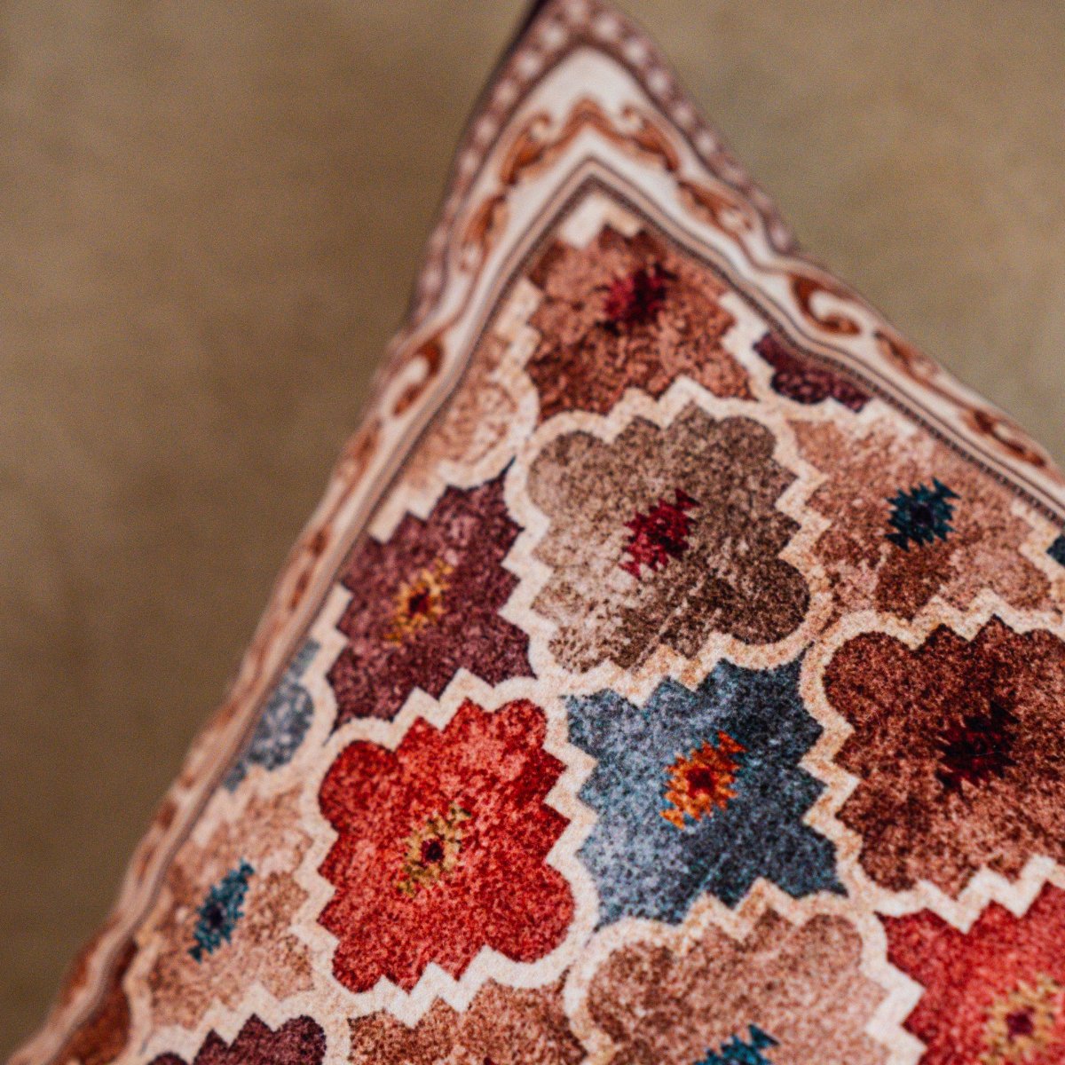 Motif Gold Cushion Cover, 16" x 16", Pack of 2 - Coral Slub - 