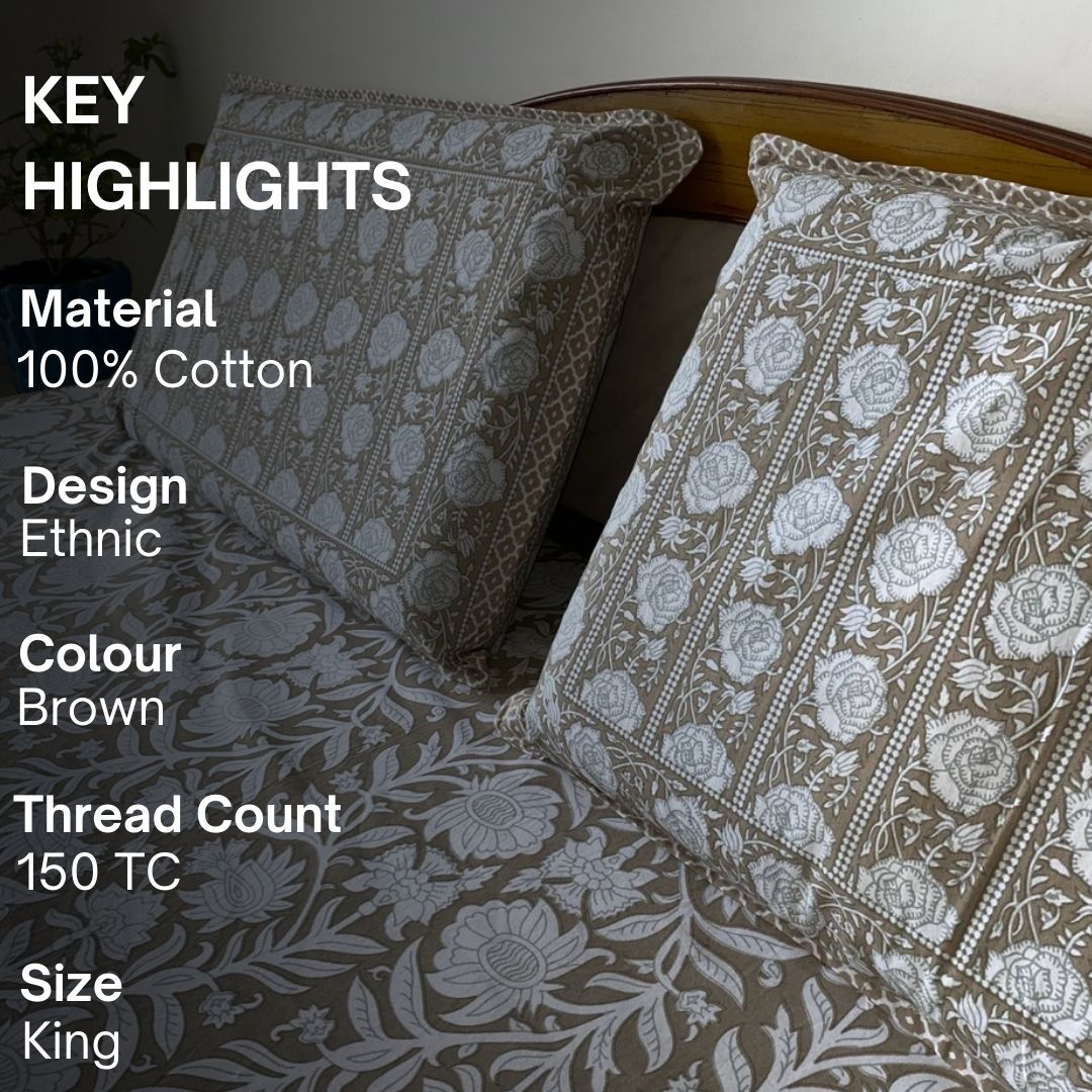 Mridula Bedsheet Set 100% Cotton, King Size, 100" x 108" - Coral Slub - 