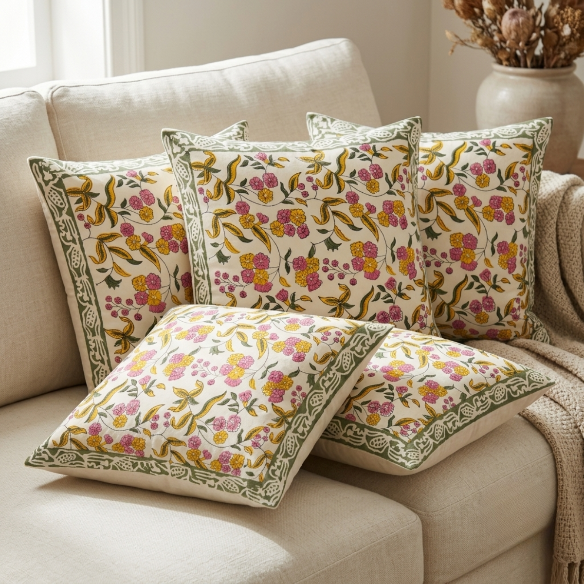 Farzeen Printed Cushion Covers, Pack of 5