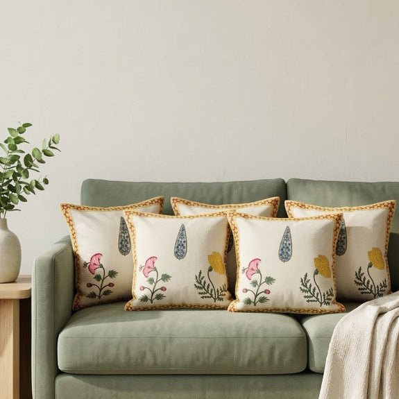 Nagma Cushion Covers, Pack of 5 - Coral Slub - 