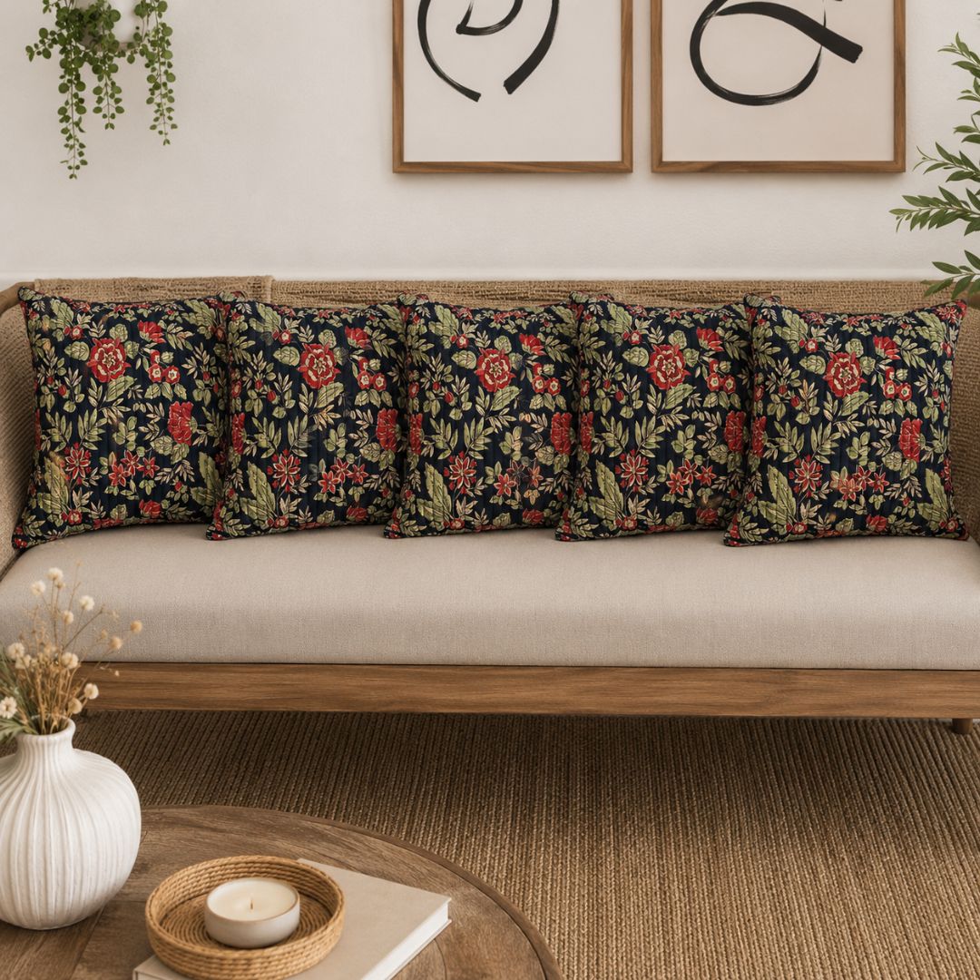 Naksh Cushion Covers, Pack of 5 - Coral Slub -