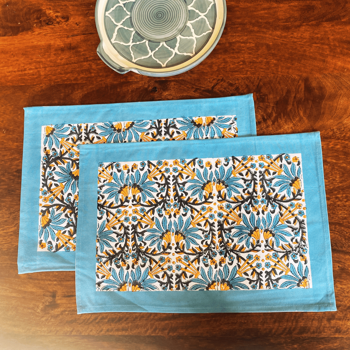 Nalini Hand Block Print Placemats, 12" x 18", Set of 6 - Coral Slub - 