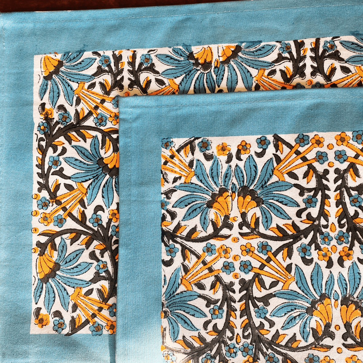 Nalini Hand Block Print Placemats, 12" x 18", Set of 6 - Coral Slub - 