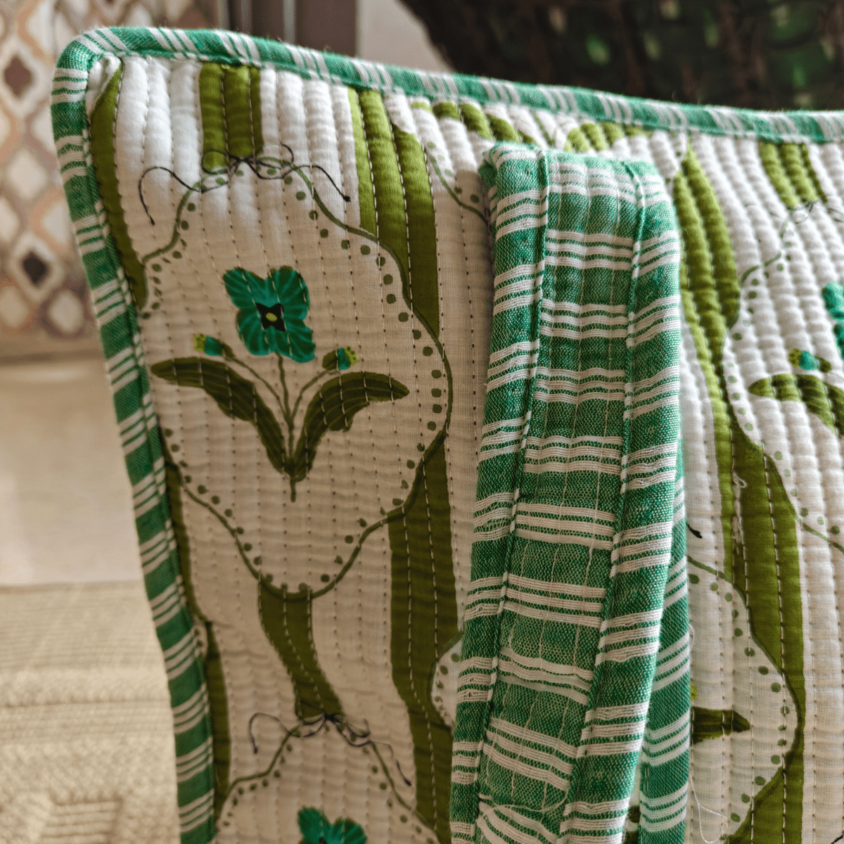 Nanda Block Print Tote Bag - Coral Slub - 