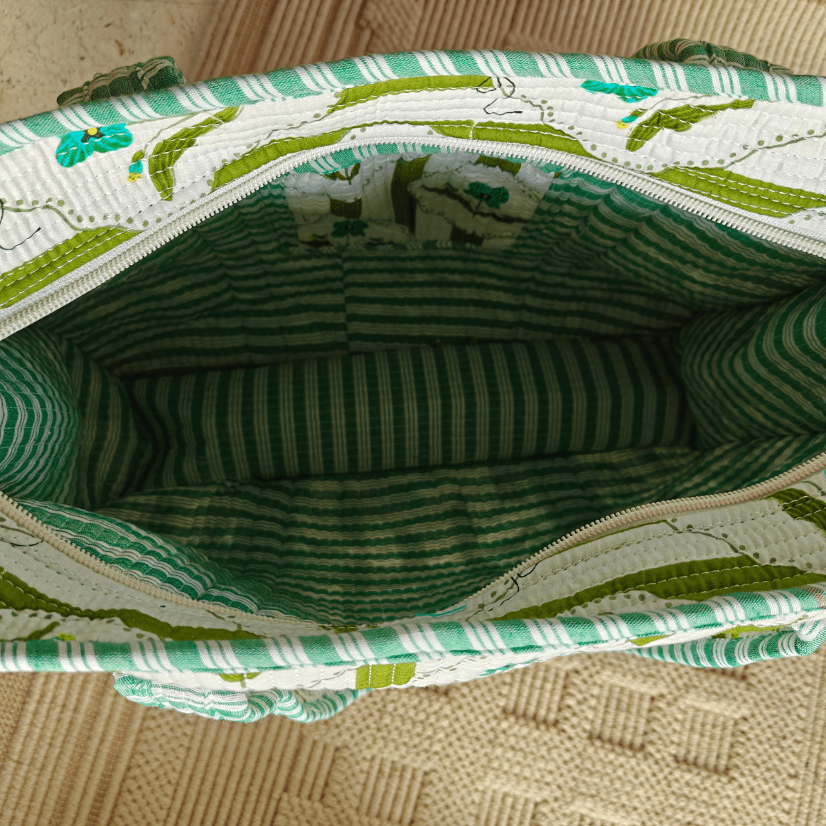 Nanda Block Print Tote Bag - Coral Slub - 