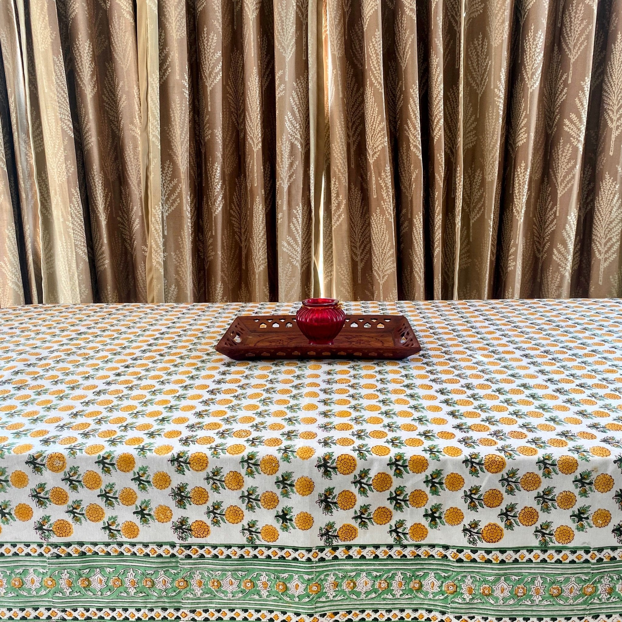 Nargis 6 Seater Dining Table Cover, 100% Cotton Canvas, 60" x 90" - Coral Slub - 