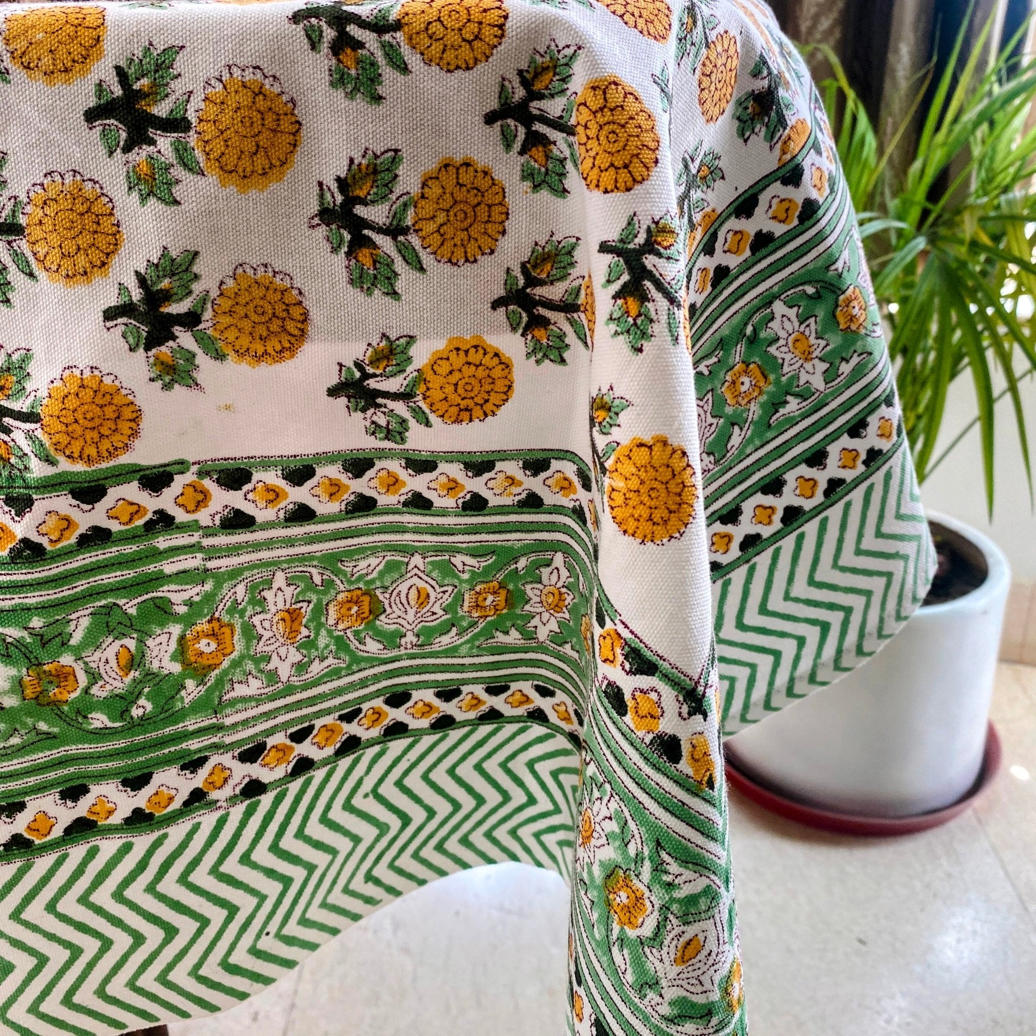 Nargis 6 Seater Dining Table Cover, 100% Cotton Canvas, 60" x 90" - Coral Slub - 