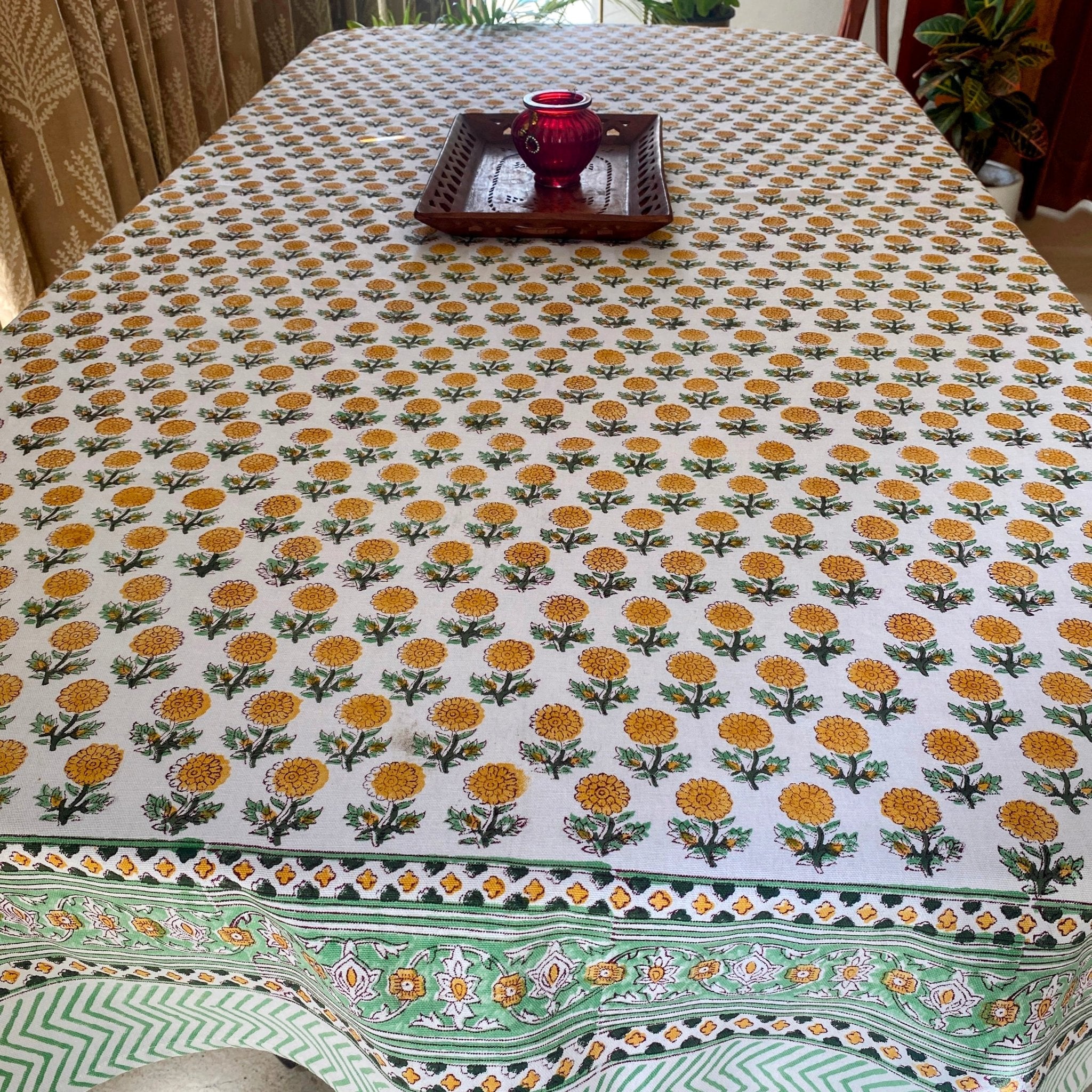 Nargis 6 Seater Dining Table Cover, 100% Cotton Canvas, 60" x 90" - Coral Slub - 