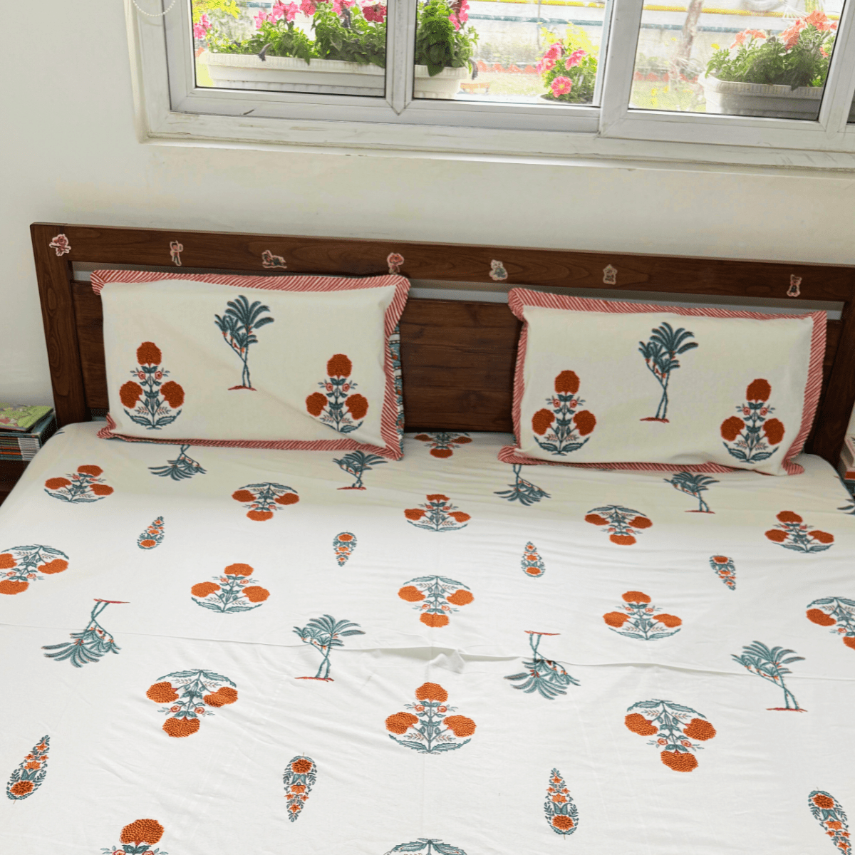 Nargis Bedsheet Set 100% Cotton, King Size, 100" x 108" - Coral Slub - 