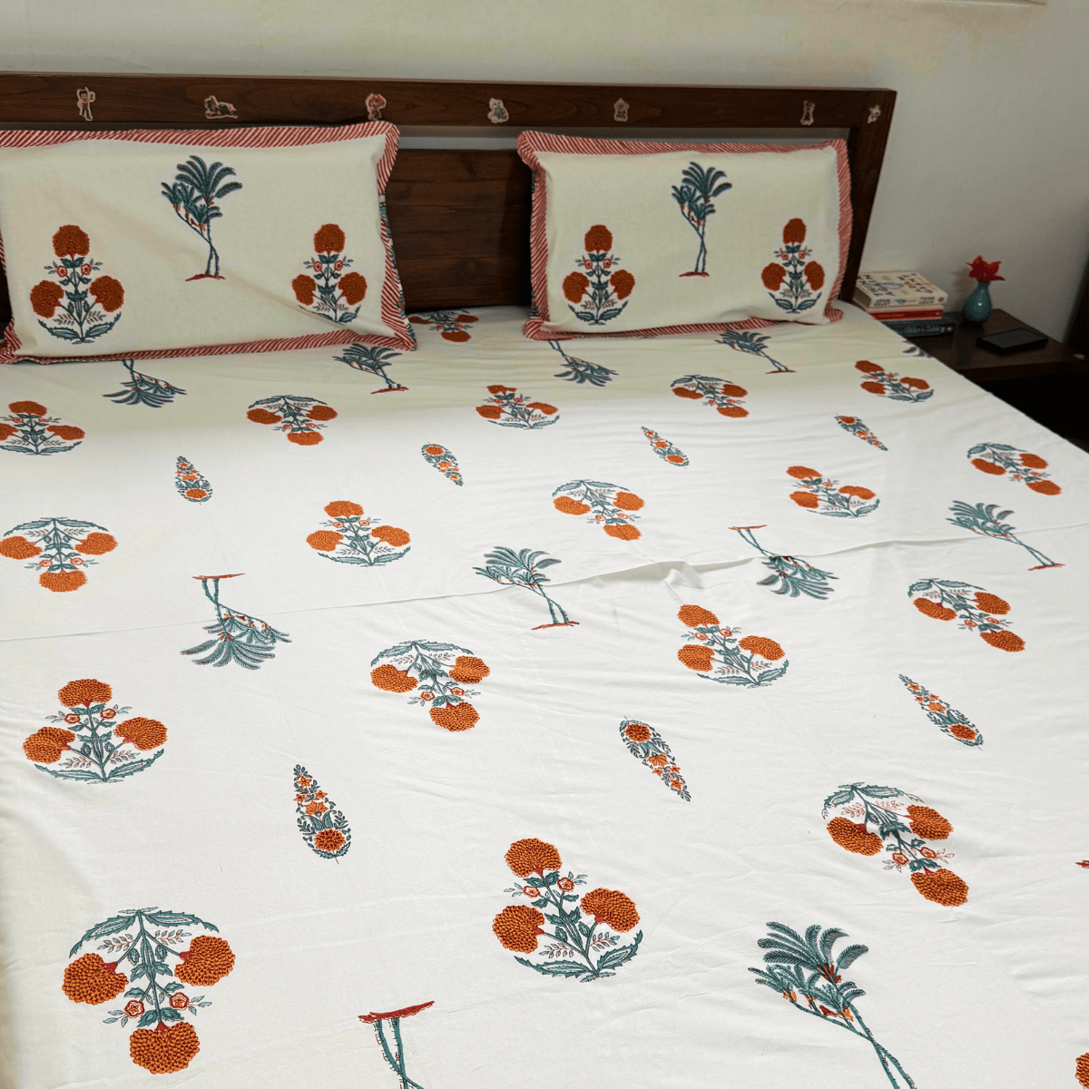 Nargis Bedsheet Set 100% Cotton, King Size, 100" x 108" - Coral Slub - 